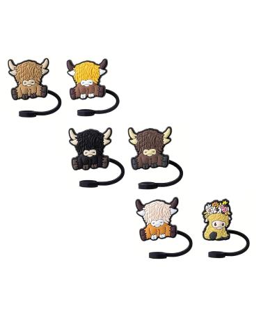YZYDF Set of 6 Unique Cartoon Straw Stopper Adorment Colorful Straw Lid Cow Shape Straw Plug Drinkware Accessorys