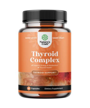 Herbal Thyroid Support Complex - Iodine Thyroid Supplement with L Tyrosine Bladderwrack Kelp Selenium and Ashwagandha - Mood Enhancer Energy Supplement for Thyroid Health - 60 Capsules