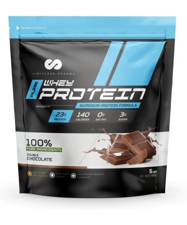Limitless Pharma Pure Whey Protein | High Protein Whey Concentrate Protein Powder | 23g Protein 6g BCAAs Gluten Free Low Sugar Low Carb Low Lactose | 65 Servings 5LB (Double Chocolate) Double Chocolate 5LB