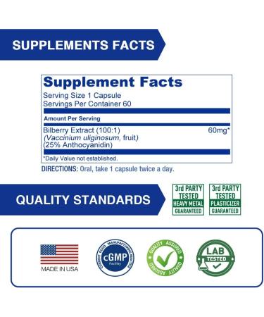 High Strength Lovita Bilberry Extract Capsules - 6000mg Equivalent - 25% Anthocyanins - Eye Health & Support - 60ct - Buy Online on GoSupps.com