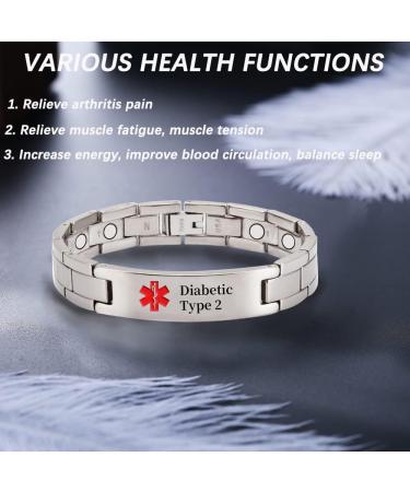 Men's Titanium Medical Grade Customizable Bracelet 22cm - Diabetic Type 2 - International Shipping Available - Buy Online on GoSupps.com