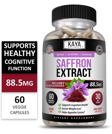 Kaya Naturals Saffron Supplement Capsules - 100% Pure Extract for Energy & Mood Boost | Eye & Heart Health Support - 60 Count - Buy Online on GoSupps.com
