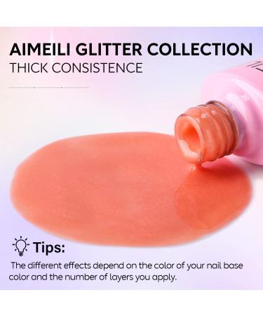 AIMEILI Peach Glitter Shimmery Gel Nail Polish 10ml - Soak Off UV LED Nail Lamp Gel Polish for Sparkly Natural Nail Art - Buy Online on GoSupps.com