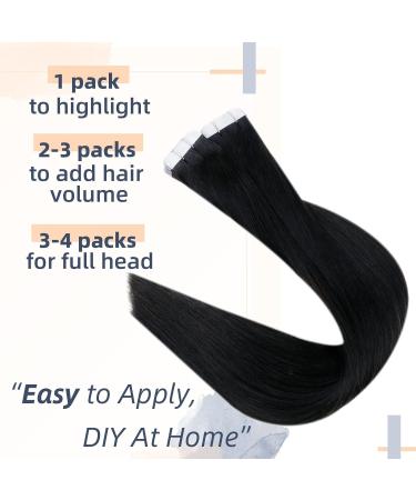 RUNATURE Jet Black Tape in Hair Extensions 20 Inch 50 Gram - Remy Human Hair Extensions - Buy Online on GoSupps.com