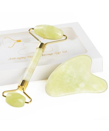 Geeric Gua Sha and facial scooter tool natural green Jade Roller Massager roller Gua Sha Stein & Facial Roller improvement of fine lines and edema eliminates eye swelling Topas