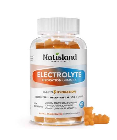 Electrolyte Gummies for Hydration Electrolyte Chewables for Kids & Adults with Potassium Magnesium Calcium Sodium Chloride for Runners and Endurance Sports Orange Flavor Vegan 60 Chews