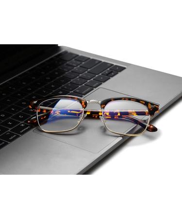COASION Blue Light Blocking Semi-Rimless Glasses | Tortoise/Gold Frame | 50mm Clear Lens Computer Game Eyewear - Buy Online on GoSupps.com