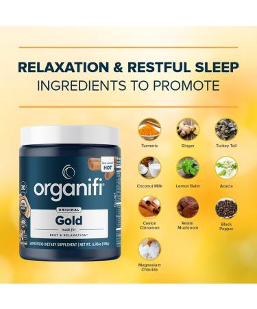 Organifi Gold Superfood Supplement Powder - 30 Servings - Stress Support, Better Rest, Relaxation, and Sleep - Turmeric and Reishi Infused - 6.98oz - Buy Online on GoSupps.com
