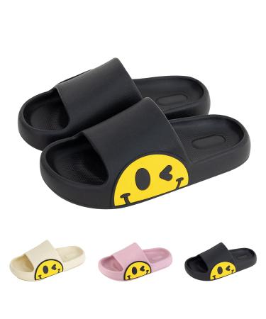 NEQTSUM Smiley Face Slippers for Women and Men Pillow Slides Sandals for Girls and Boys Indoor Outdoor Open Toe Spa Bath Pool Gym House Casual Shower Shoes Quick Drying Bathroom EVA Cloud Slippers 8-9 Women/6.5-7 Men Black