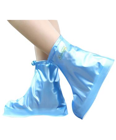 Aimisin Reusable PVC Waterproof Shoe Covers, Shoe Protectors with Waterproof Zipper and Drawstring Design, Not-Slip Rain Shoe Covers Suitable for Children, Men and Women Blue XX-Large