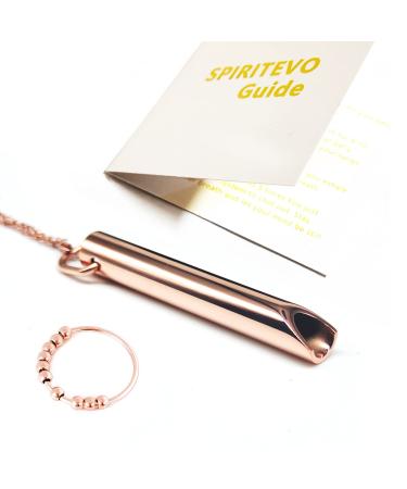 SpiritEvo Mindful Breathing Necklace & Whistle with Ring &Velvet Bag for Anxiety Stress,Meditation and Mindfulness Exercises Tool, Rose Gold