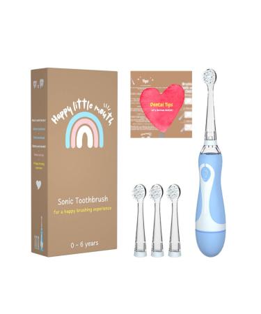 Happylittlemouth Electric Baby Toothbrush for Babies Children (0-6 Years)+Dental Care Tips! (By German Dentist) Gentle Soft Bristles Sonic Technology Colorful Led Lights Blue