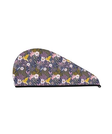 Hummingbird and Cherry Blossom Microfiber Hair Towel Soft Super Absorbent Hair Towel Wrap for Women Coral Velvet Quick Dry Hair Cap for Long Curly and Thick Hair