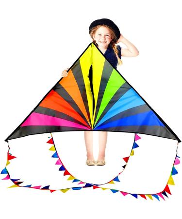 Simxkai Beach Kite for Kids & Adults - Large & Easy-to-Fly with 300ft String, 60in Rainbow Double Tail - Ages 4-12 - Buy Online on GoSupps.com