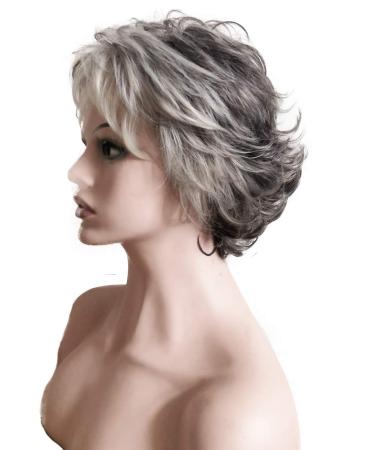 Buy Royalfirst Short Curly Wigs for Women - Silver Grey/White Heat Resistant Synthetic Hair & Wig Cap - International Shipping Available - Buy Online on GoSupps.com