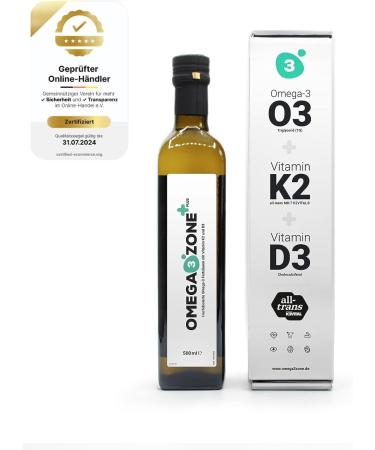 omega3zone Omega-3 Premium Oil with Vitamin D3 K2 - High Dose Fish Oil with Vitamin D3K2 - All-Trans MK-7 K2 - 3840mg Per Serving - Lab Tested Made in Germany - 500ml - Buy Online on GoSupps.com