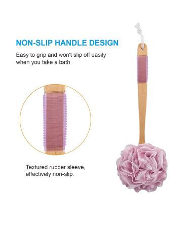 AmazerBath Loofah Shower Sponge with Long Wooden Handle - Soft PE Mesh Body Scrubber for Men & Women (Pink) - Buy Online on GoSupps.com