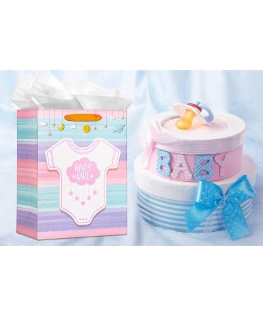 WhatSign Baby Shower Bags for Girls 13" Large Baby Girl Gift Bags with Tissue Paper New Baby Girls Paper Gifts Bags with Handles Baby Shower Party Favors for Guests Newborn Baby Girls Birthday Party Supplies - Buy Online on GoSupps.com