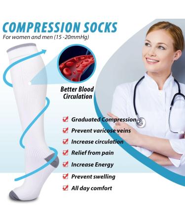 BLUEENJOY Copper Compression Socks (6 Pairs) - Support for Nurses, Running, Hiking, Recovery - Black/Gray/White - Large-X-Large - Buy Online on GoSupps.com