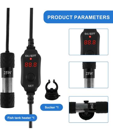 25W Aquarium Heater Fish Tank Water Heater w/Digital Display External Temperature Controller Auto Power-Off Thermostat Heating Rod Over-Temperature Water Shortage Protect for 1-5Gallon Tank-US Plug 25w- Us Fahrenheit - Buy Online on GoSupps.com