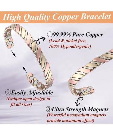 Cigmag Lymphatic Drainage Copper Bracelet for Women | 99% Pure Copper Magnetic Bracelet | Adjustable Brazaletes Cuff Bangle | Grape Tricolour Pattern - Buy Online on GoSupps.com