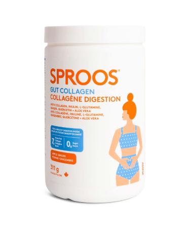Sproos Gut Collagen | Hydrolyzed Collagen Powder + Inulin L-Glutamine Ginger Quercetin Aloe Vera| Enhanced Grass-Fed Collagen Peptides Powder Apple Ginger Flavour Tub 311g
