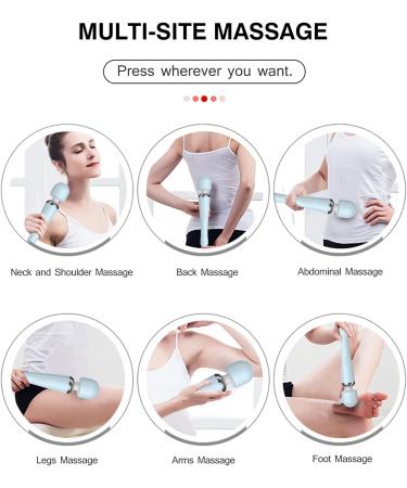 Therapeutic Cordless Wand Massager - 8 Speeds, 20 Vibrating Patterns - USB Rechargeable - Handheld and Powerful - Light Blue - Buy Online on GoSupps.com