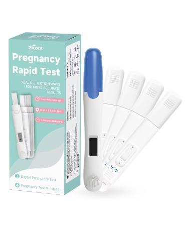 Zioxx Digital Pregnancy Test Early Results Combo Pack 1 Digital & 4 Rapid Detection Test Sticks