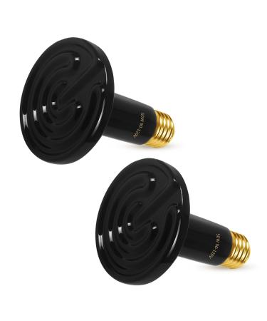 CRLight 2-Pack 50W Ceramic Heat Emitter Infrared Heat Lamp Bulb for Reptiles Amphibians Pet Brooder Coop Chicken Lizard Snake Aquarium No Light No Harm 24hr Heat Source 100% Efficiency Black 50W(Black) 2Pack