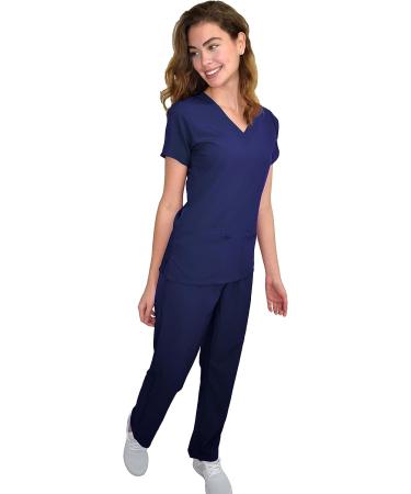 Green Town Women's Nurse Scrub Set GT4FLEX Straight Leg Cargo V-Neck, Navy/Indigo, Size Medium - Buy Online on GoSupps.com