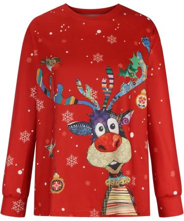 Christmas Reindeer Print Sweatshirt for Women | Funny and Cute Crewneck Pullover Top | X-Large | Great Holiday Gift for Teen Girls - Buy Online on GoSupps.com