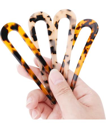 WLLHYF 4 Pieces French Hair Pins Tortoise Shell U Shaped Hairpin Cellulose Acetate Tortoise Shell Hair Fork Sticks for Women Girls Hairstyles Accessories - Buy Online on GoSupps.com