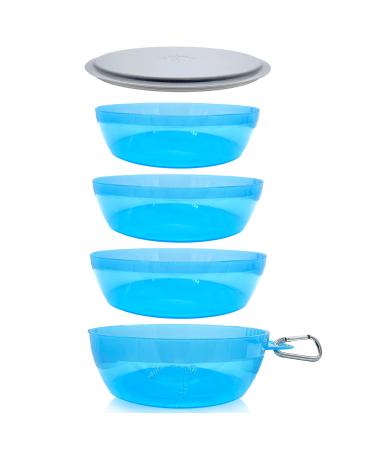 Sun Company Zero Bowls - 4-Pack of Stackable Nesting Bowls for Camping with Water-Tight Lid | Dishwasher-Safe Space-Saving Travel Mess Kit | Dinnerware for Camping, Backpacking, or RV (Blue Ice)