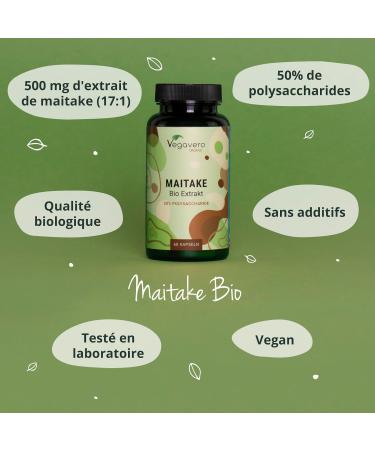 Maitake BIO Vegavero | High Dosage: 7500 mg | Standardized Extract to 50% Polysaccharides | Natural Antioxidant + Anti Stress | No Additives | 60 Capsules | Vegan - Buy Online on GoSupps.com