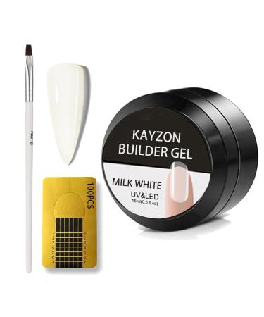 Builder Gel - Milk White Builder Gel for Nails Extension Gel Kit with 100Pcs Nail Forms & Nail Brush UV/LED Nail Base Building Gel for Split Broken Nails Protection Strengthening Nail Art Decoration Milk White Set