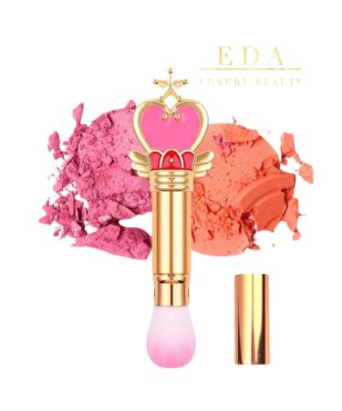 Round Retractable Makeup Brush With Cover - Liquid Cream Powder Foundation Blush Bronzer Highlighter - Premium Bristles Contouring & Blending Skin Vegan Face Kabuki Brush