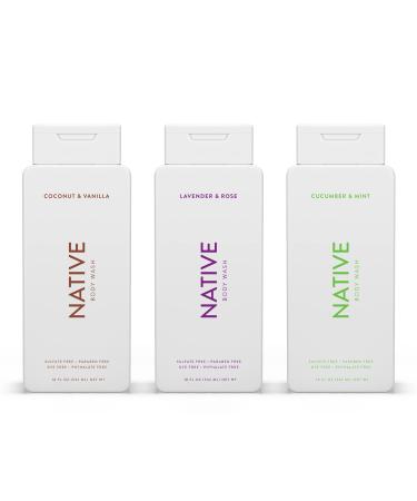 Native Body Wash Natural Body Wash for Women, Men | Sulfate Free, Paraben Free, Dye Free, with Naturally Derived Clean Ingredients Leaving Skin Soft and Hydrating, Coconut & Vanilla, Lavender & Rose, Cucumber & Mint 18 oz …