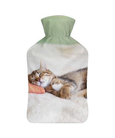 Sleeping Cat Hot Water Bottle With Cover Plush Bed Bottle Hand Warmer For Adults And Children 26.5X15.3cm