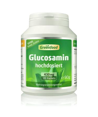 Greenfood Glucosamine 430 mg 120 capsules high dose no artificial additives no genetic engineering (non GMO). 120 pieces (1 pack)