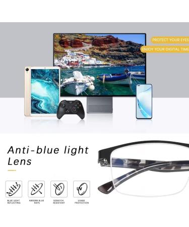 FONHCOO Half-Rim Reading Glasses for Men & Women - Blue Light Filter Visual Aid for Seniors - 1.5x Power Black Frames - Buy Online on GoSupps.com