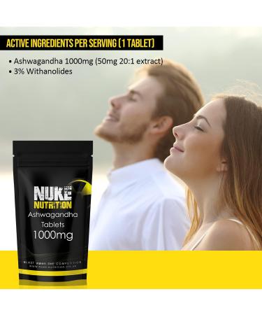 Nuke Nutrition Ashwagandha Tablets - 120 Capsules | 1000mg High Strength | Natural & Vegan | Supports Body Functions & Cognition - Buy Online on GoSupps.com