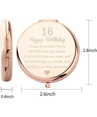 FUSTMW Happy 16th Birthday Gifts Mirror - Rose Gold Compact Pocket Makeup Mirror for Girls - Sweet 16 Inspirational Gift - Buy Online on GoSupps.com