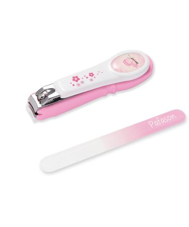 Pafason baby security nail clipper with nail catcher and baby glass nail file Czech float glass stainless steel ideal shower gift for small children infants newborns babies toddlers pink