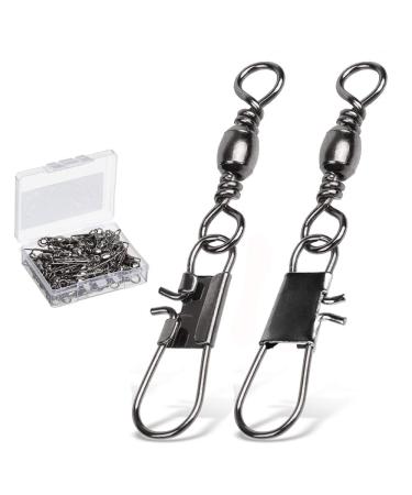 AMYSPORTS Fishing Tackle Barrel Swivel Snap High Strength Snap Swivel Saltwater Stainless Steel Fishing Barrel Snaps Interlock Snaps Freshwater Leader Lure Connnector Accessories Size12 (24lb) 50 pcs