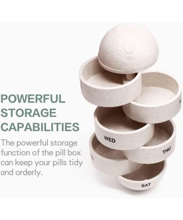Cute Pill Organizer 7 Day - Large Capacity Weekly Pill Box Eco-Friendly Grain Fiber Travel Case (Blue & Beige) - Moisture-Proof Design - Buy Online on GoSupps.com