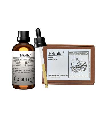 Firitalia Orange Essential Oil 4 Fl Oz | 100% Pure Natural Cold-Pressed Oil for Energy, Cleaning & Skin Care | Zesty Citrus Aroma, Undiluted with Glass Dropper