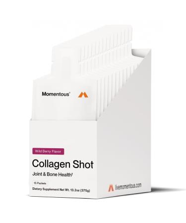 Momentous Collagen Shot Supplement - Hydrolyzed Bovine Collagen & Vitamin C Helps Support Joint, Bone, & Connective Tissue Health - NSF Certified for Sport - Wild Berry - 25g per Serving - 15 Servings