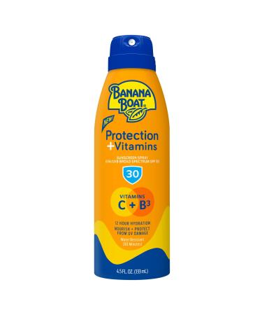 Banana Boat Protection + Vitamins Sunscreen Spray SPF 30 | Moisturizing Sunscreen with Vitamin C & Niacinamide | Banana Boat Spray Sunscreen Vitamin B3 & Vitamin C Sunscreen 4.5 oz.