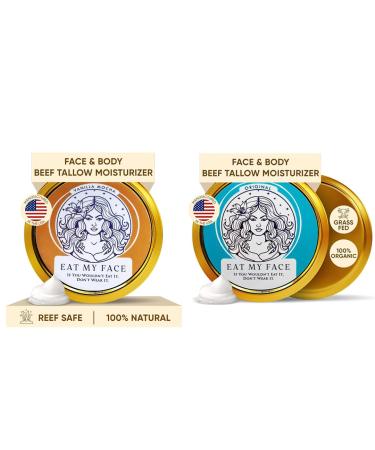 Eat My Face Tallow Face Moisturizer & Quick Absorb Vanilla Cream Set Grass Fed Beef Tallow Skincare Duo for Face Neck & Body Non-Greasy Hydrating & Nourishing 4oz Each