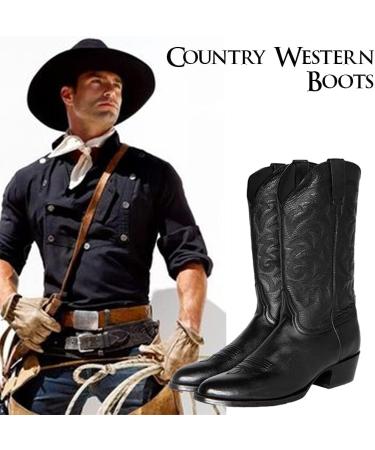 Femflame Men's Round Toe Distressed Cowboy Boots - Embroidered Western Country Boot 10.5 Black - Buy Online on GoSupps.com